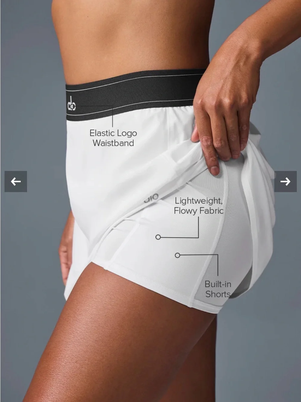 NWOT ALO Yoga Match Point White Tennis Skirt with Black Waistband Shorts